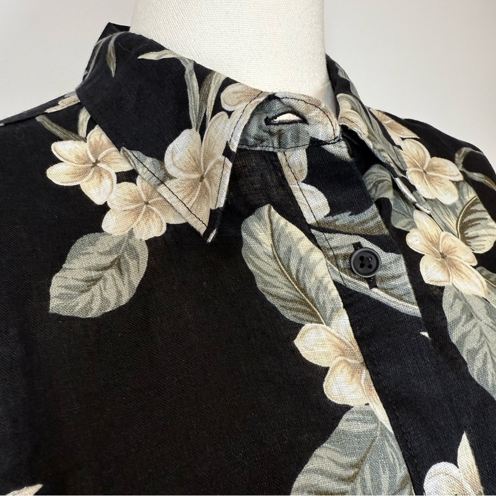 Lands End 100% Linen Black Floral Button-front Shirt Women’s Size Medium (10-12) - Picture 8 of 11